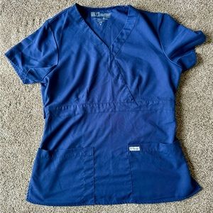 Women’s Grey Anatomy Mock Wrap Scrub Top Navy Blue Size Medium
